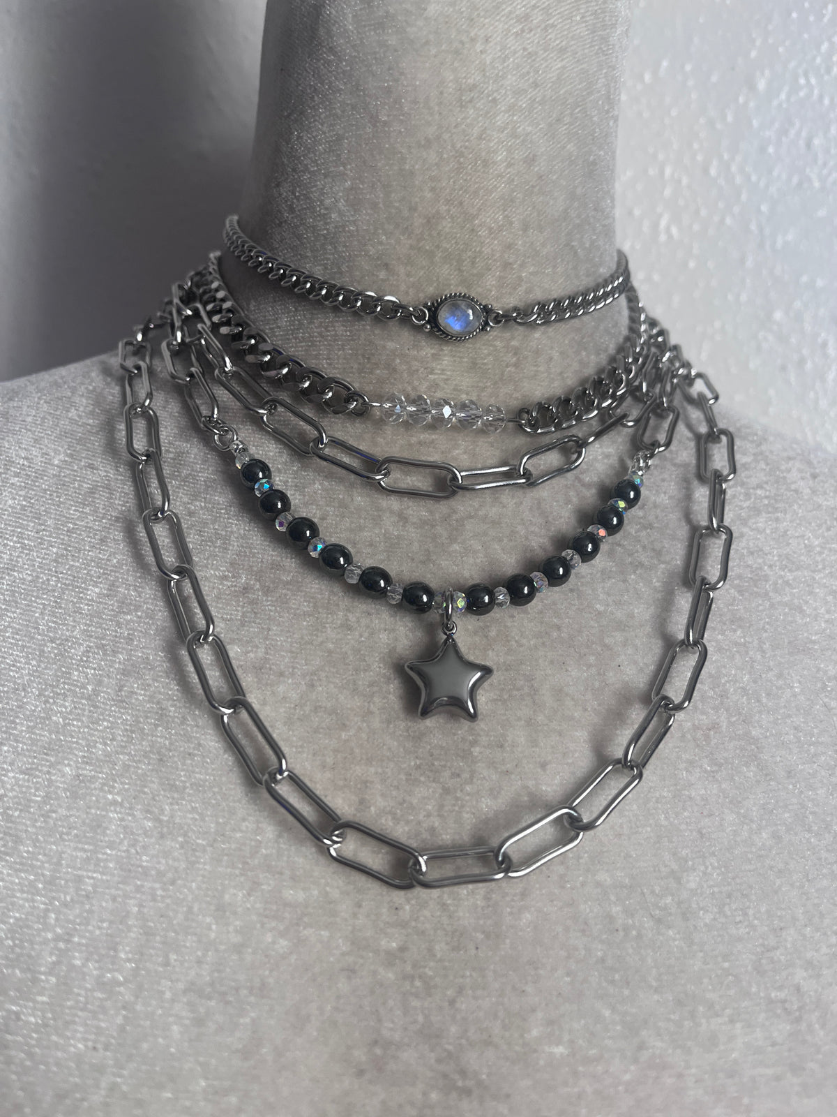 Moon stone silver star stack