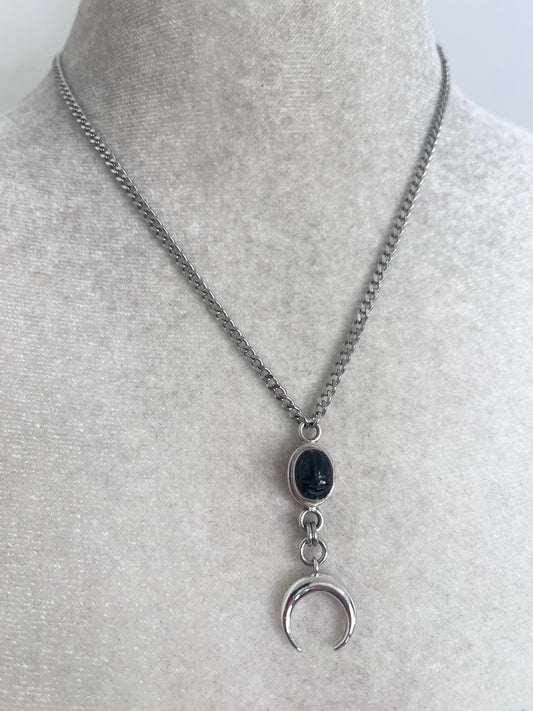 Vintage Onyx Scarab moon necklace