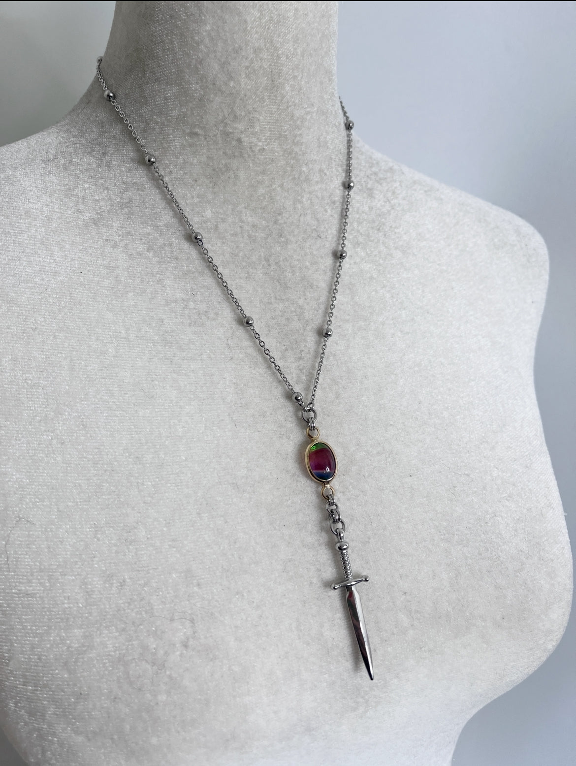 Vintage Rainbow Glass sword necklace