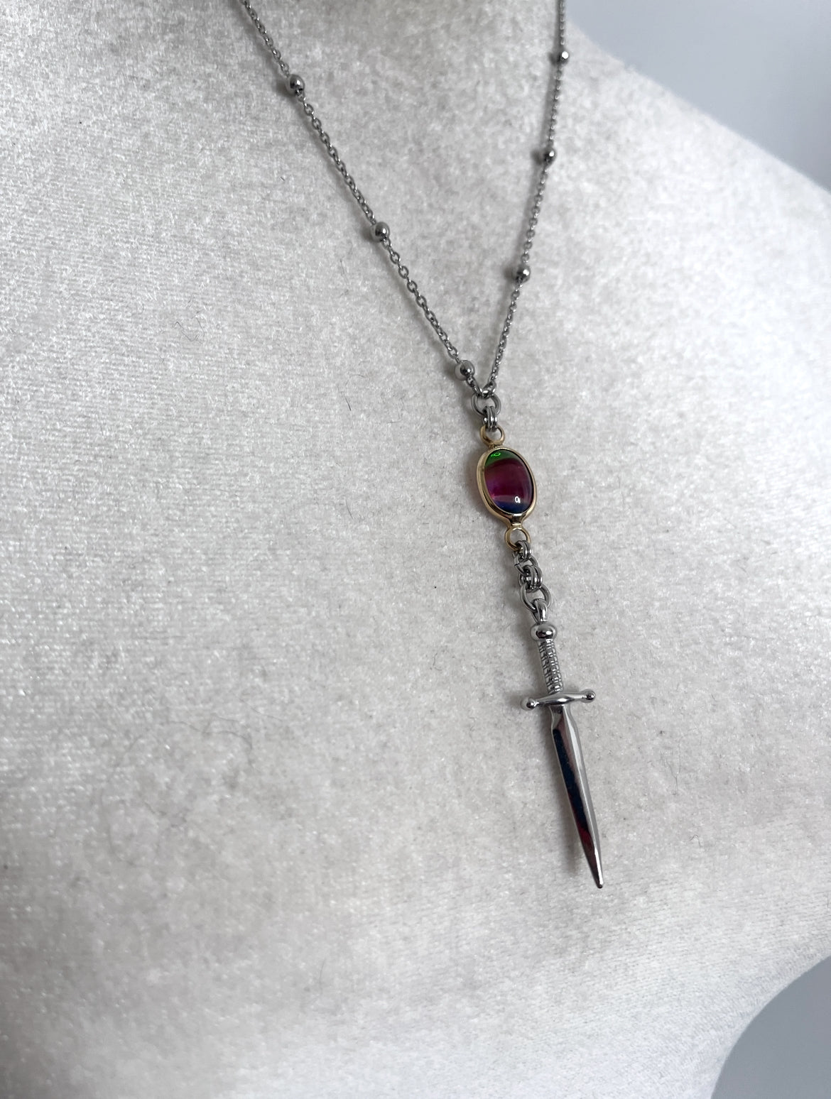 Vintage Rainbow Glass sword necklace