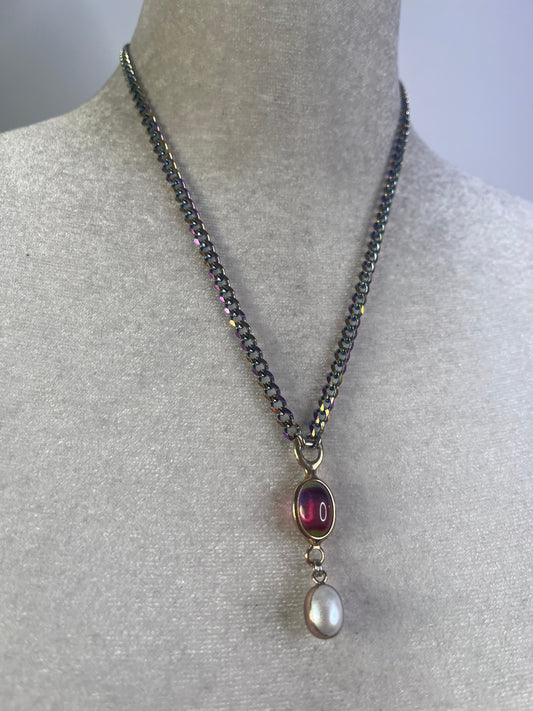 Rainbow Glass & Pearl necklace