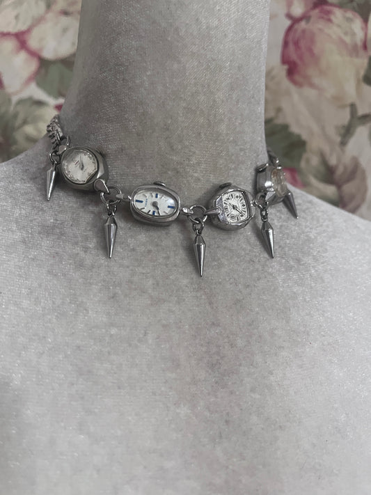 Vintage watch faces, spiked(stainless steel chain/spikes)