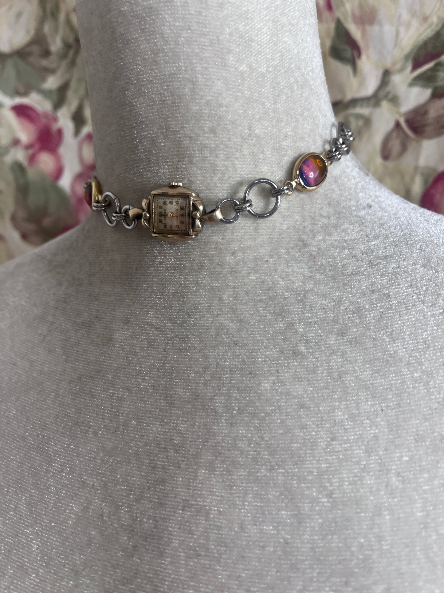 Vintage watch/Rainbow Glass choker