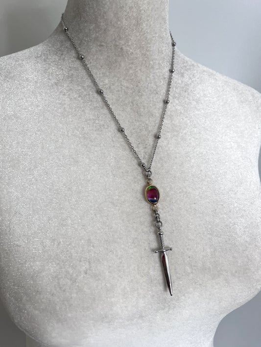 Vintage Rainbow Glass sword necklace