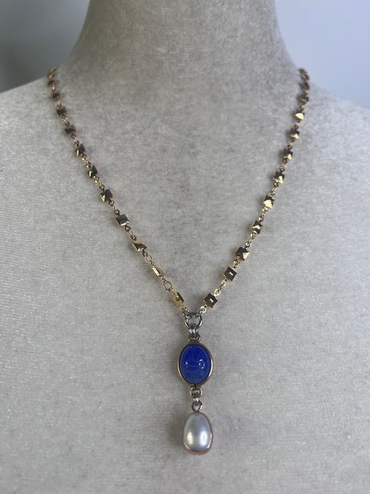 Vintage scarab and pearl necklace