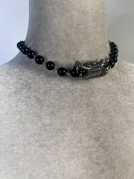 Black Onyx Silver Dragon