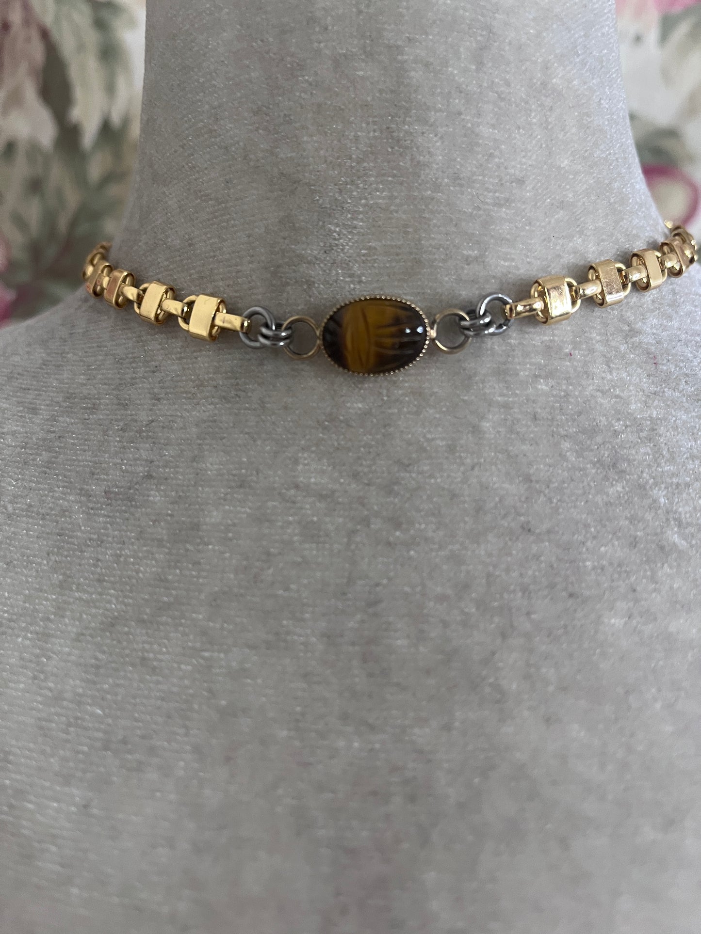 Tigers Eye Scarab choker