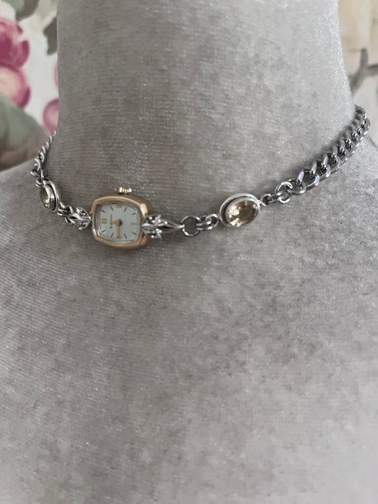 Vintage watch face choker, citrine