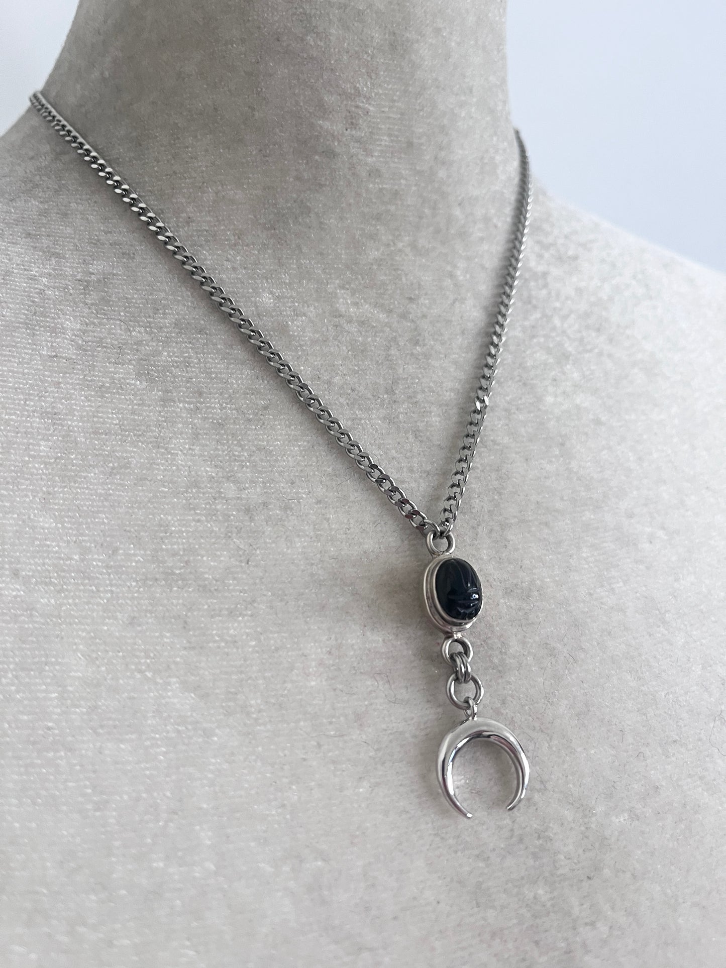 Vintage Onyx Scarab moon necklace