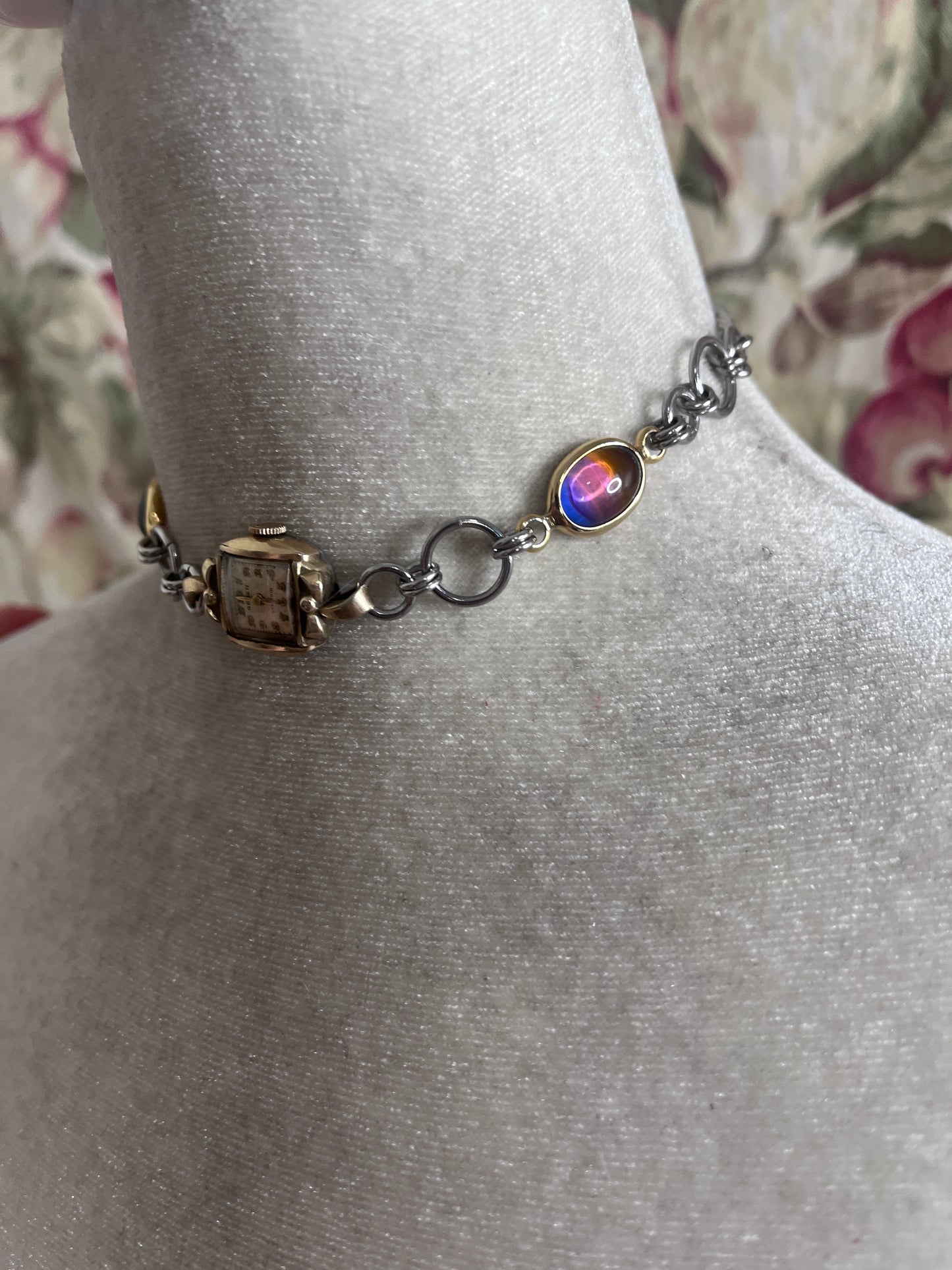 Vintage watch/Rainbow Glass choker