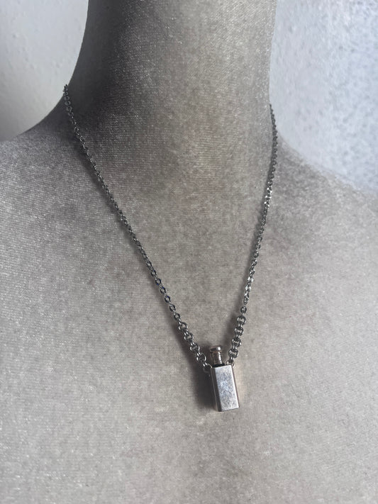 Silver perfume bottle necklace