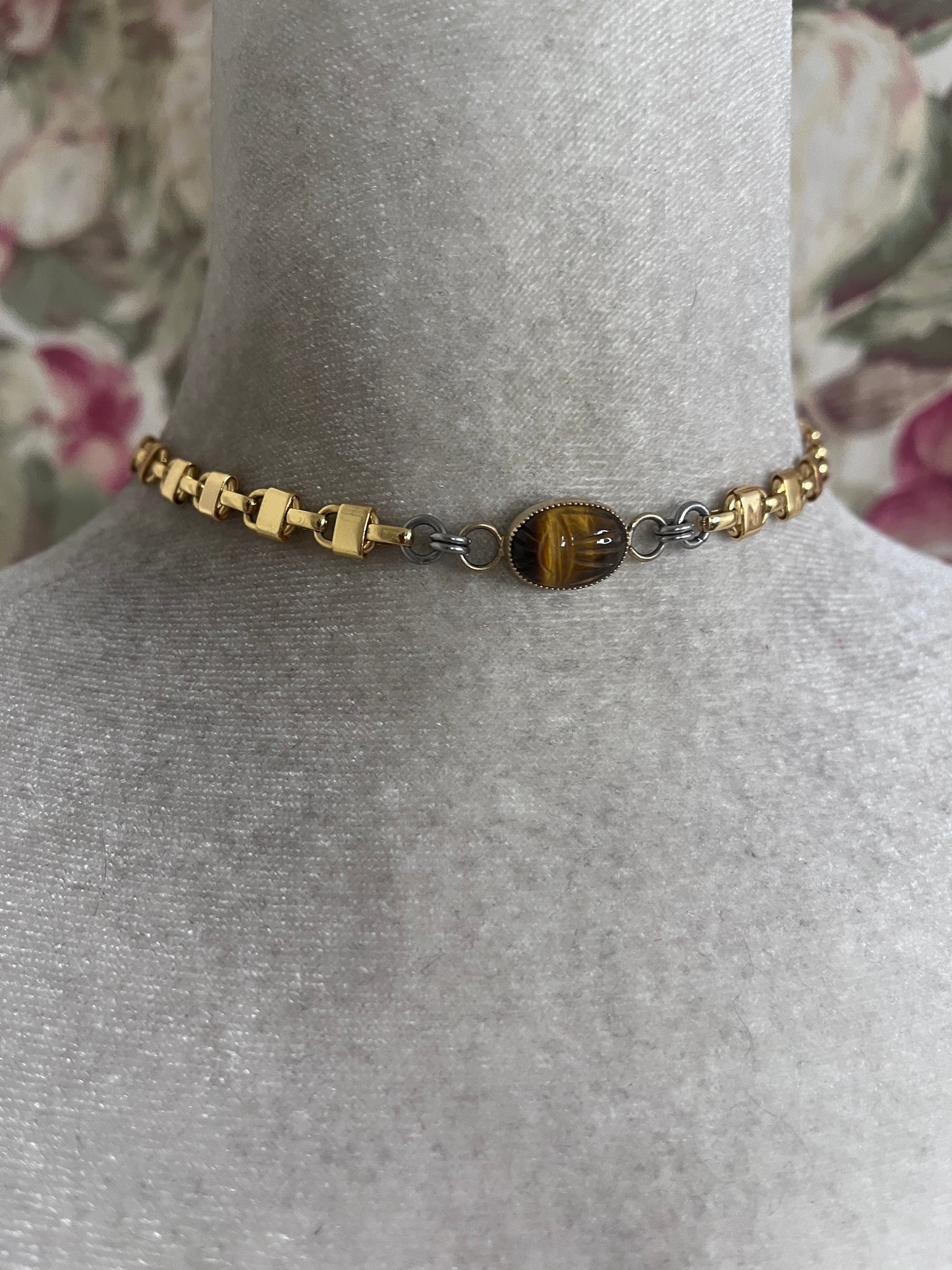 Tigers Eye Scarab choker