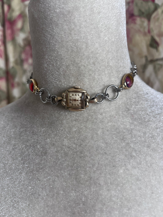 Vintage watch/Rainbow Glass choker