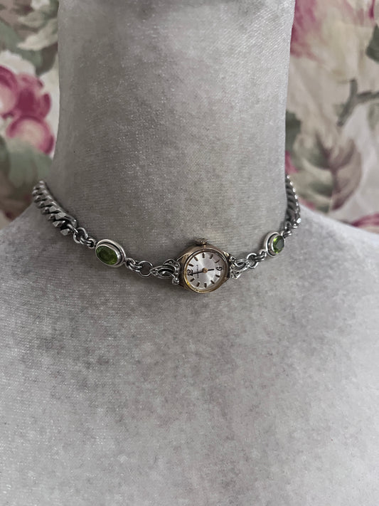 Vintage watch face choker, peridot