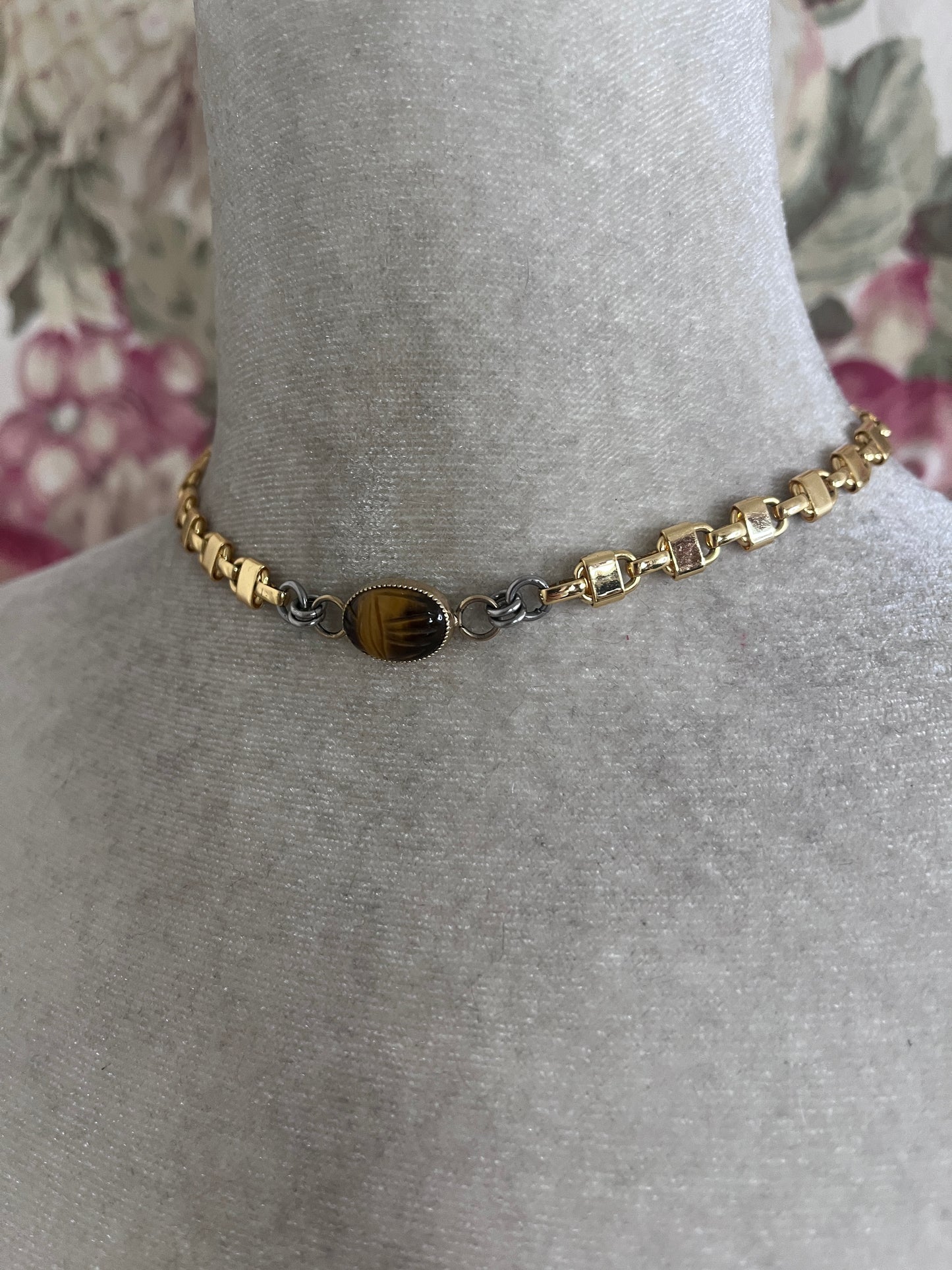 Tigers Eye Scarab choker