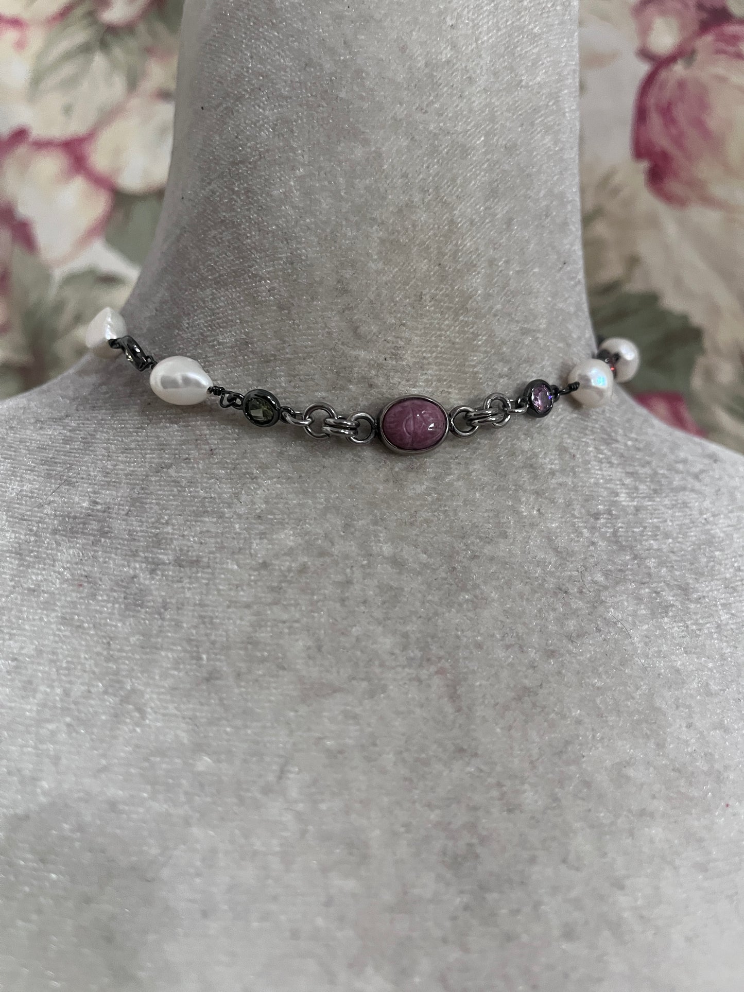 Lucky pinkie scarab and fresh water pearls