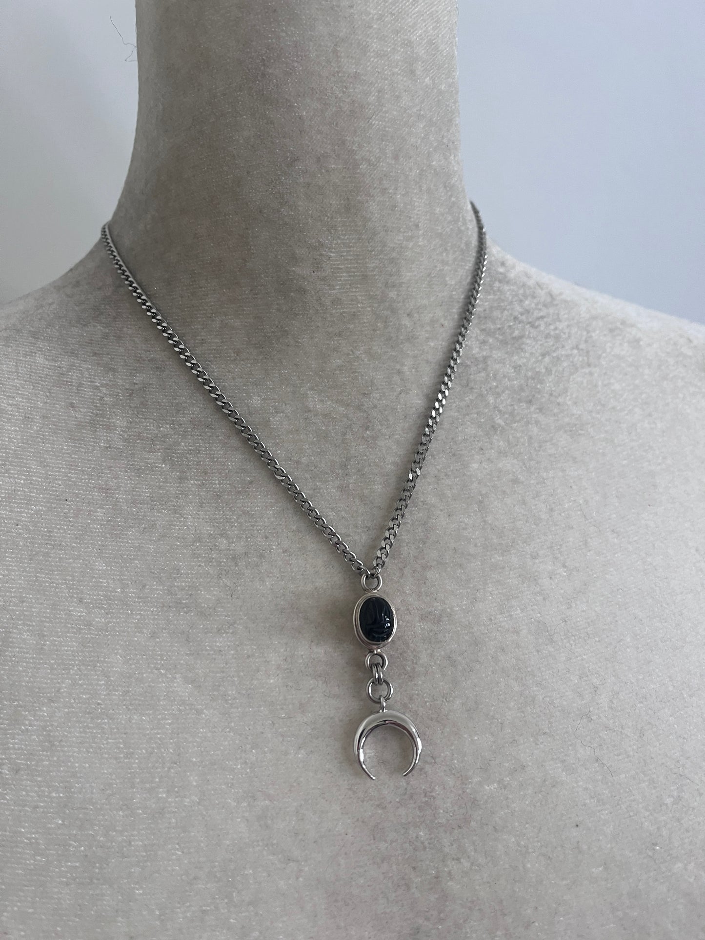 Vintage Onyx Scarab moon necklace