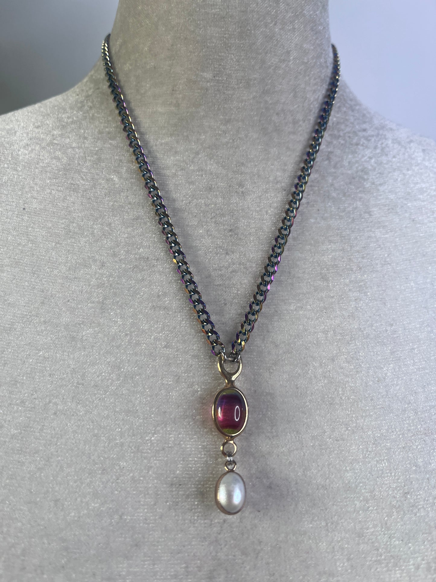 Rainbow Glass & Pearl necklace