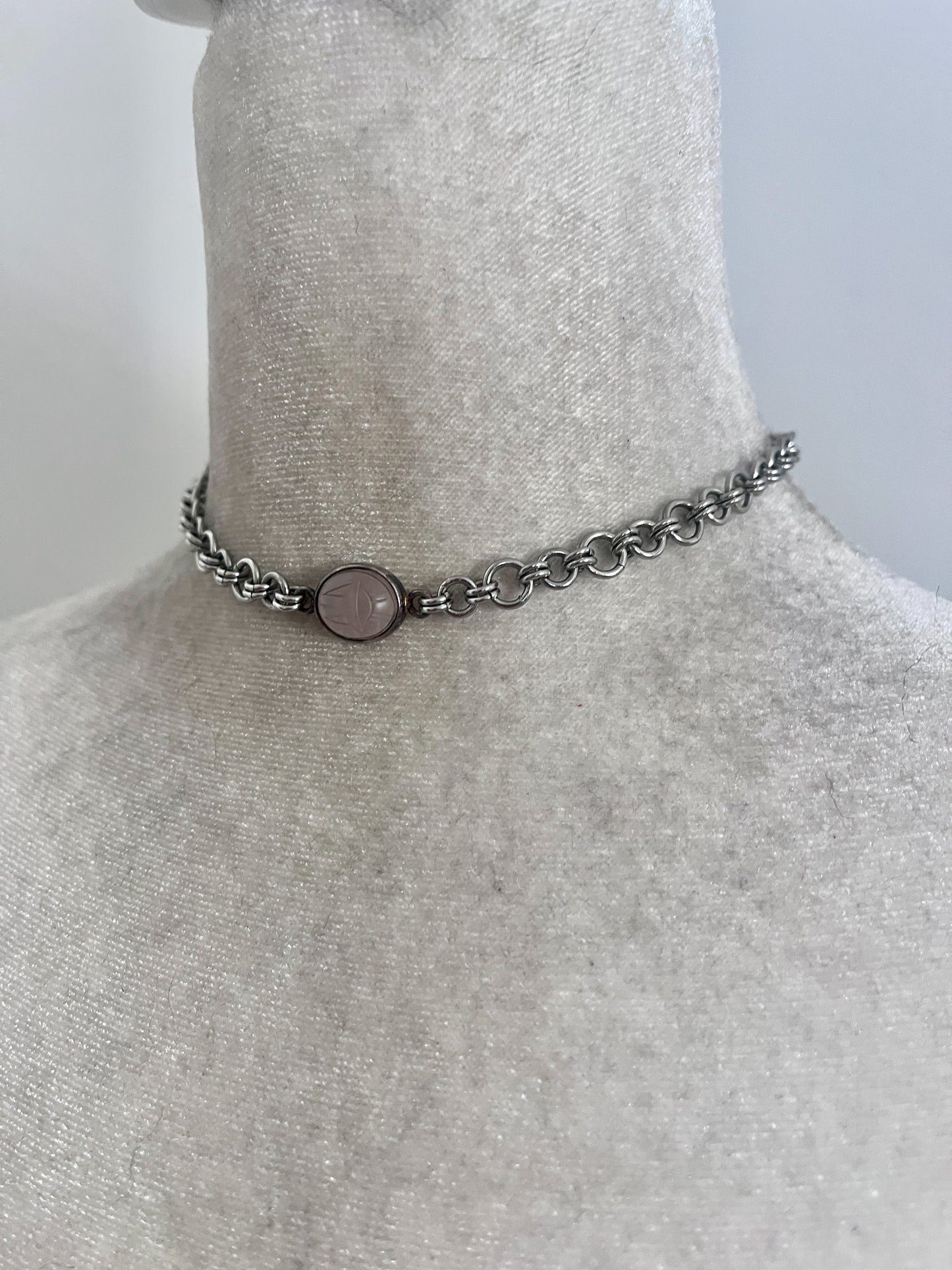 Rose quartz scarab choker