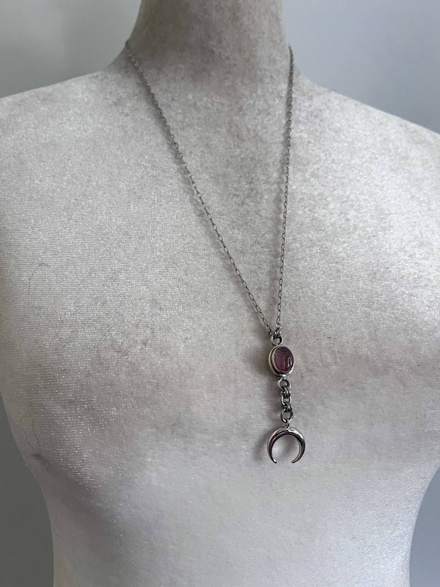 Rose quartz scarab moon necklace
