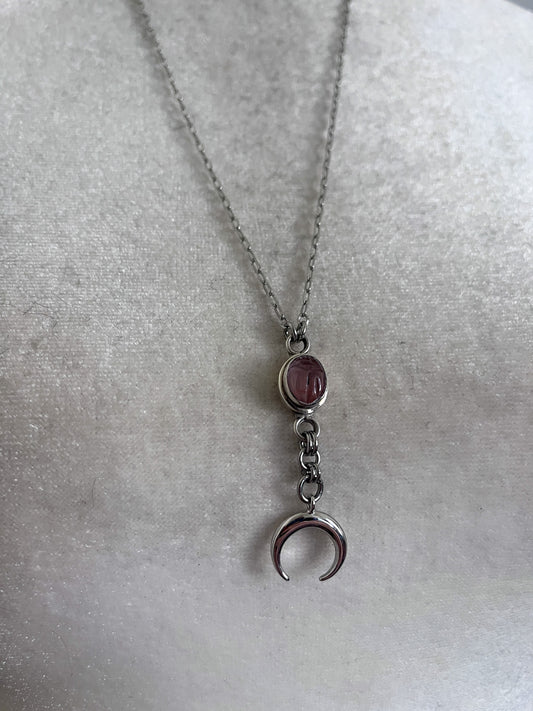 Rose quartz scarab moon necklace