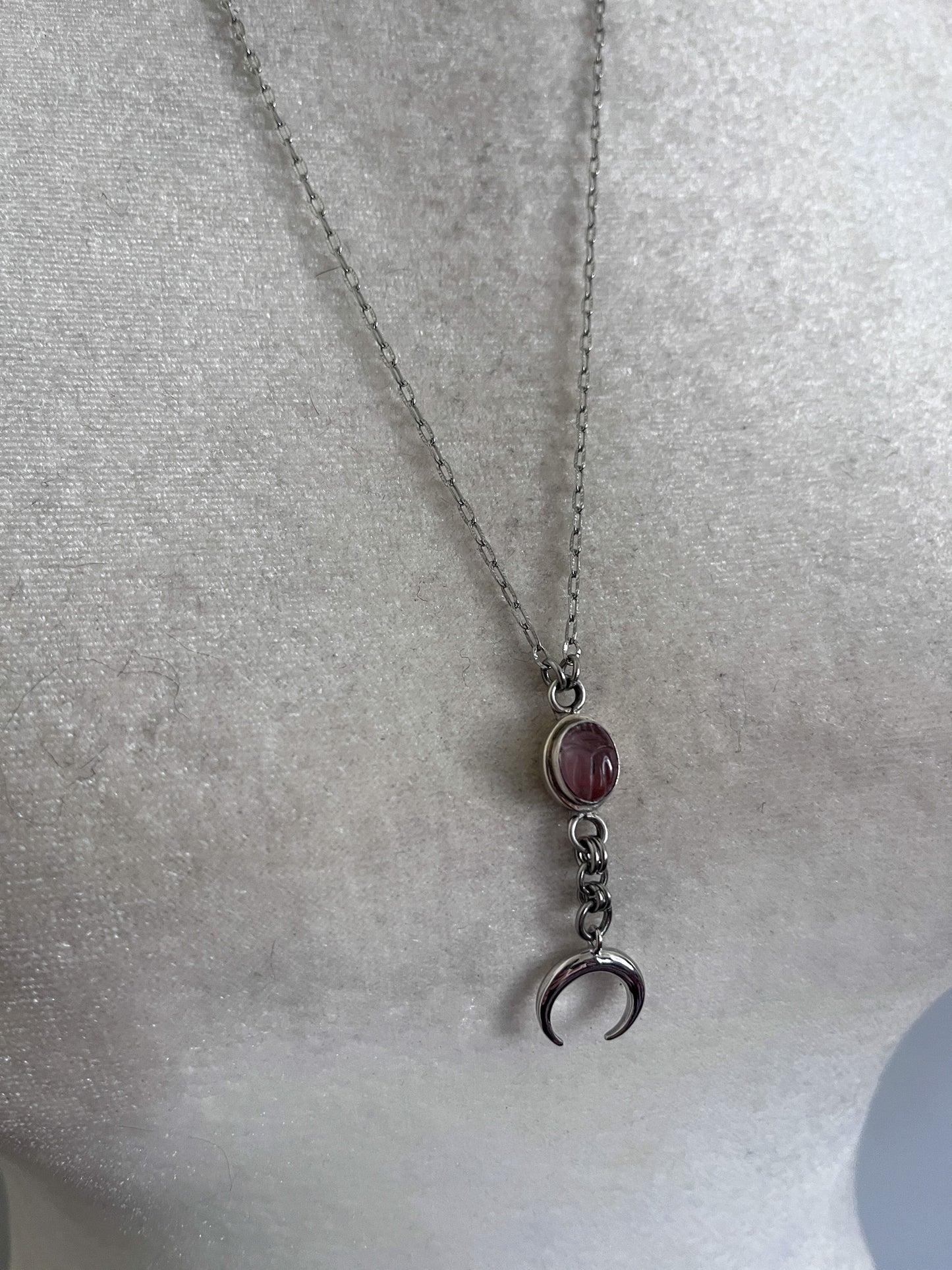 Rose quartz scarab moon necklace