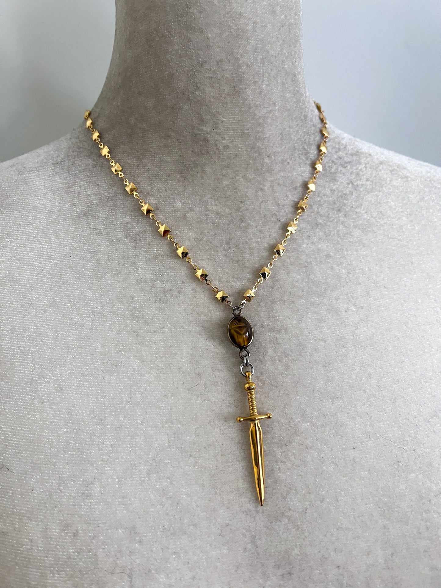 Tigers eye scarab sword necklace