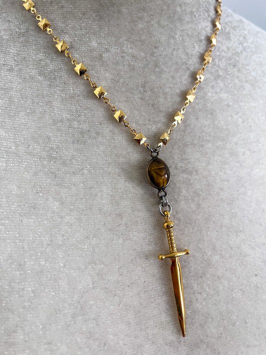 Tigers eye scarab sword necklace