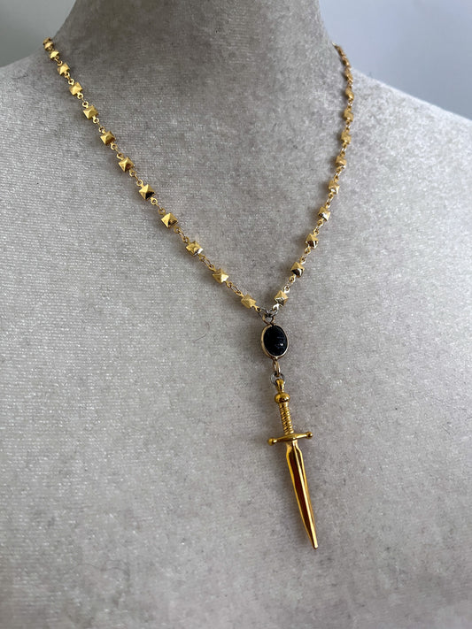 Obsidian scarab sword necklace
