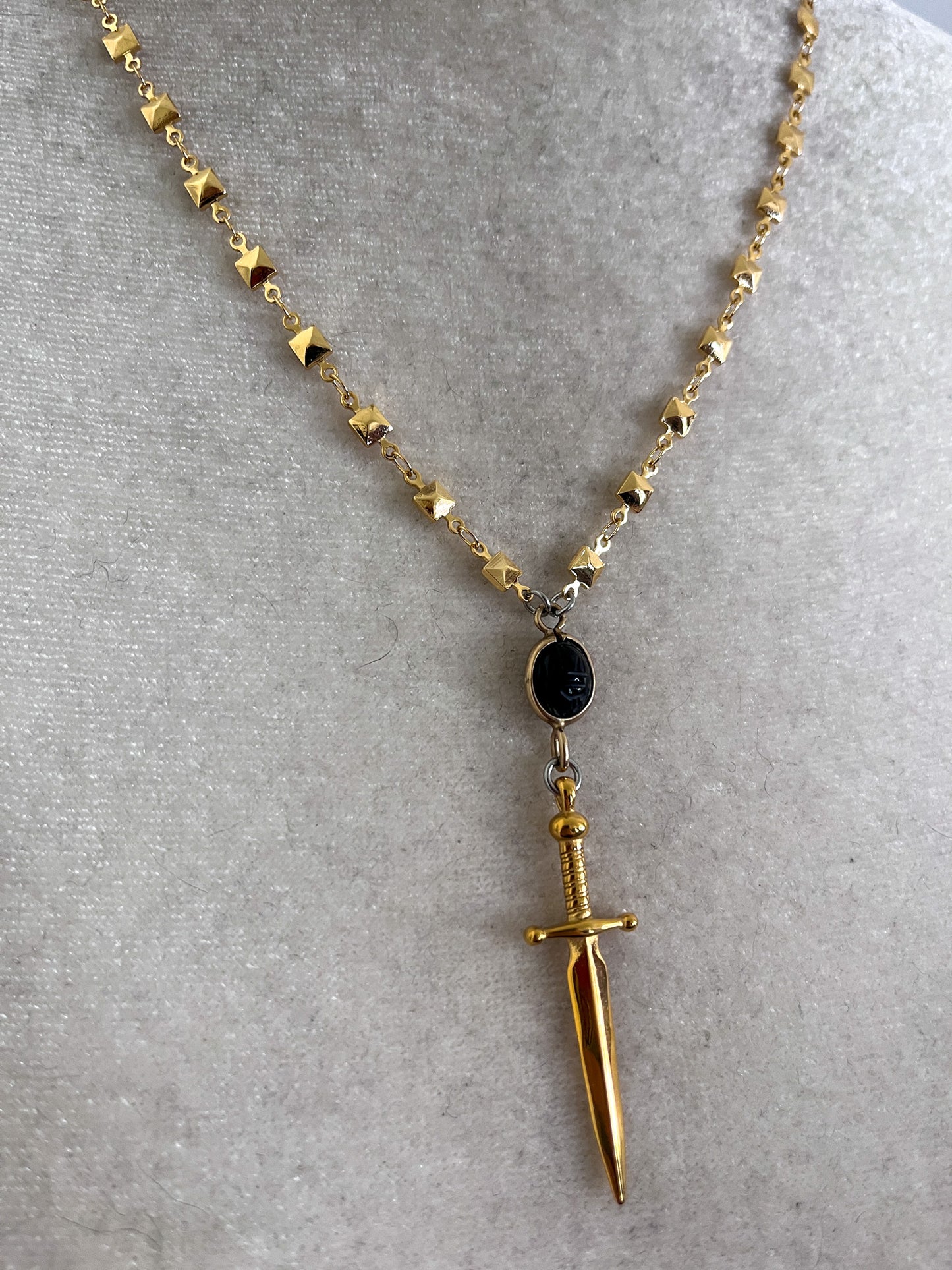 Obsidian scarab sword necklace