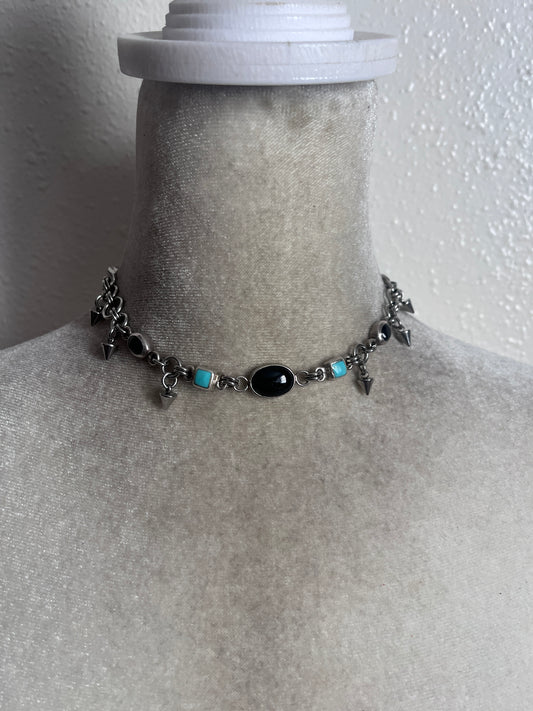 Obsidian and turquoise choker