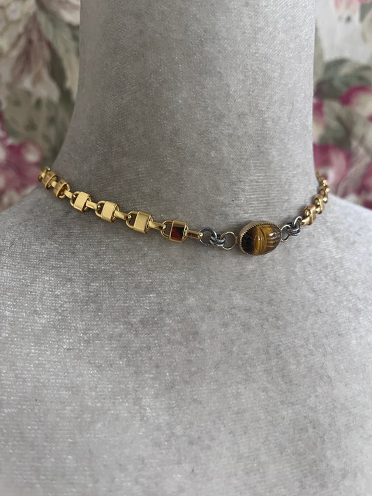 Tigers Eye Scarab choker