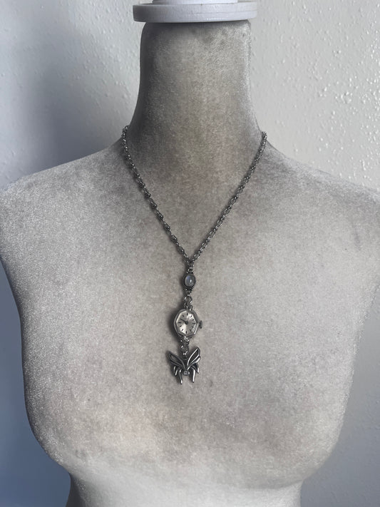 Moon stone butterfly watch necklace