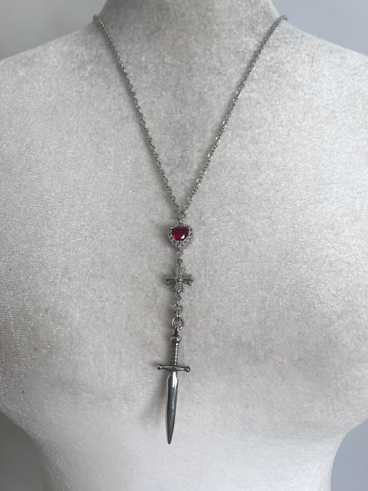 Red Heart Sword Necklace