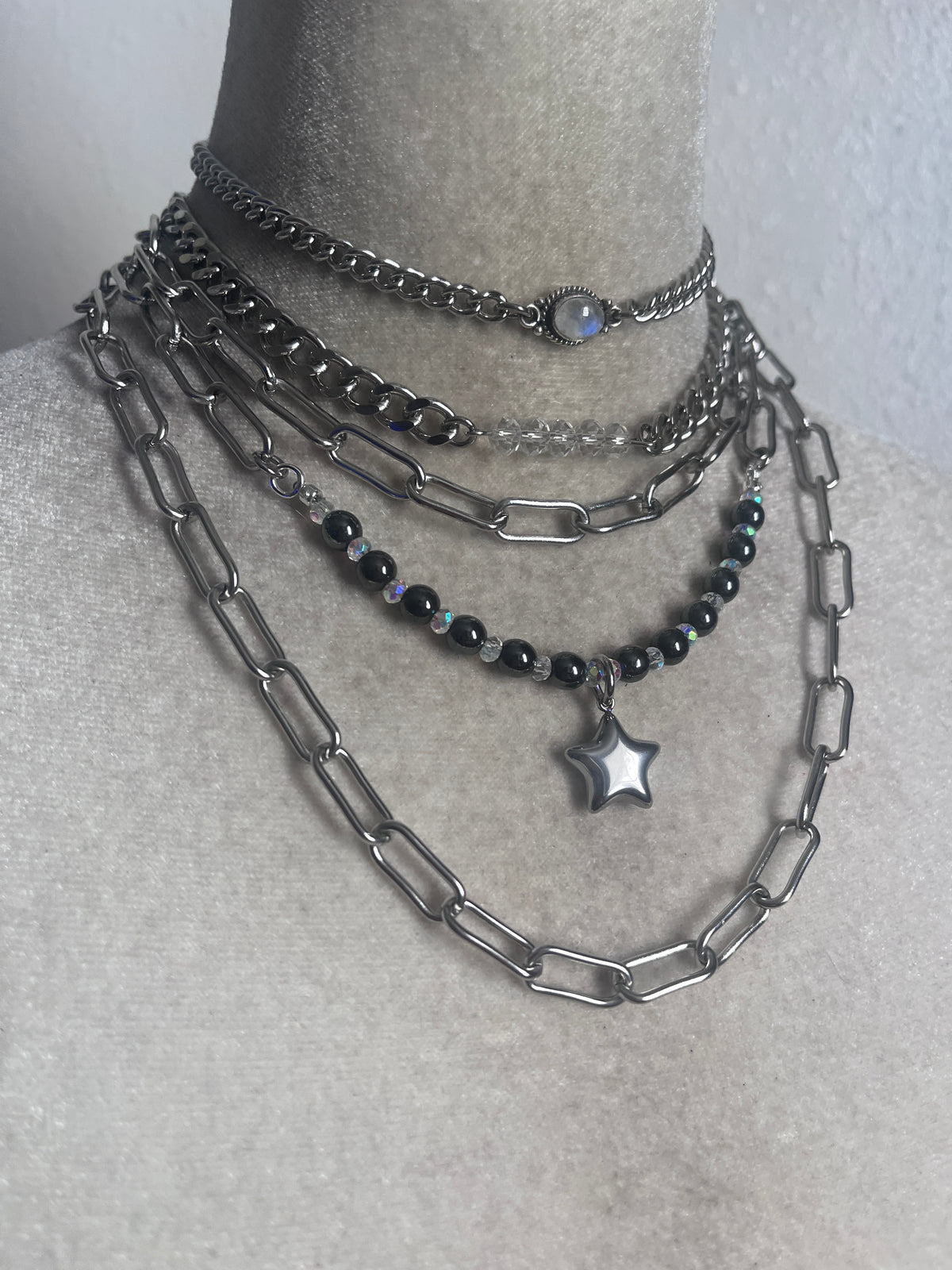 Moon stone silver star stack