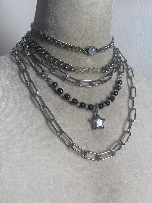 Moon stone silver star stack