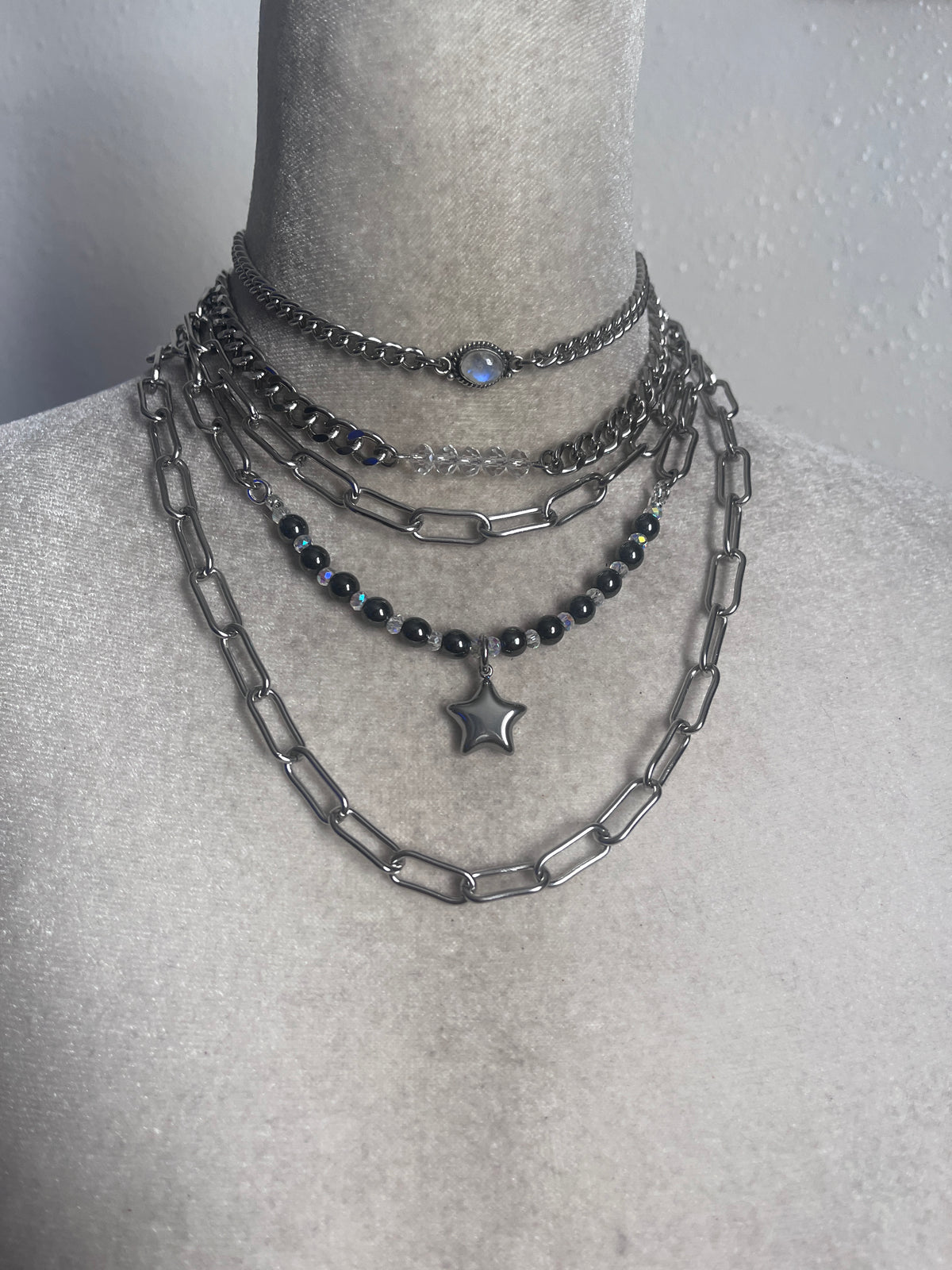 Moon stone silver star stack