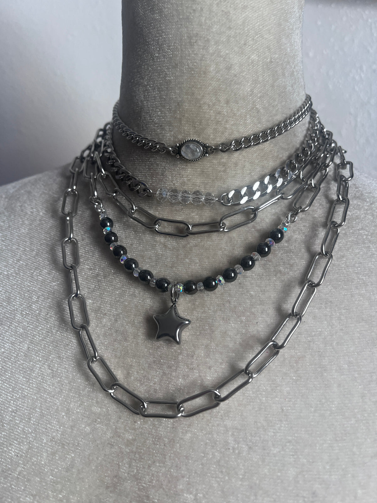 Moon stone silver star stack