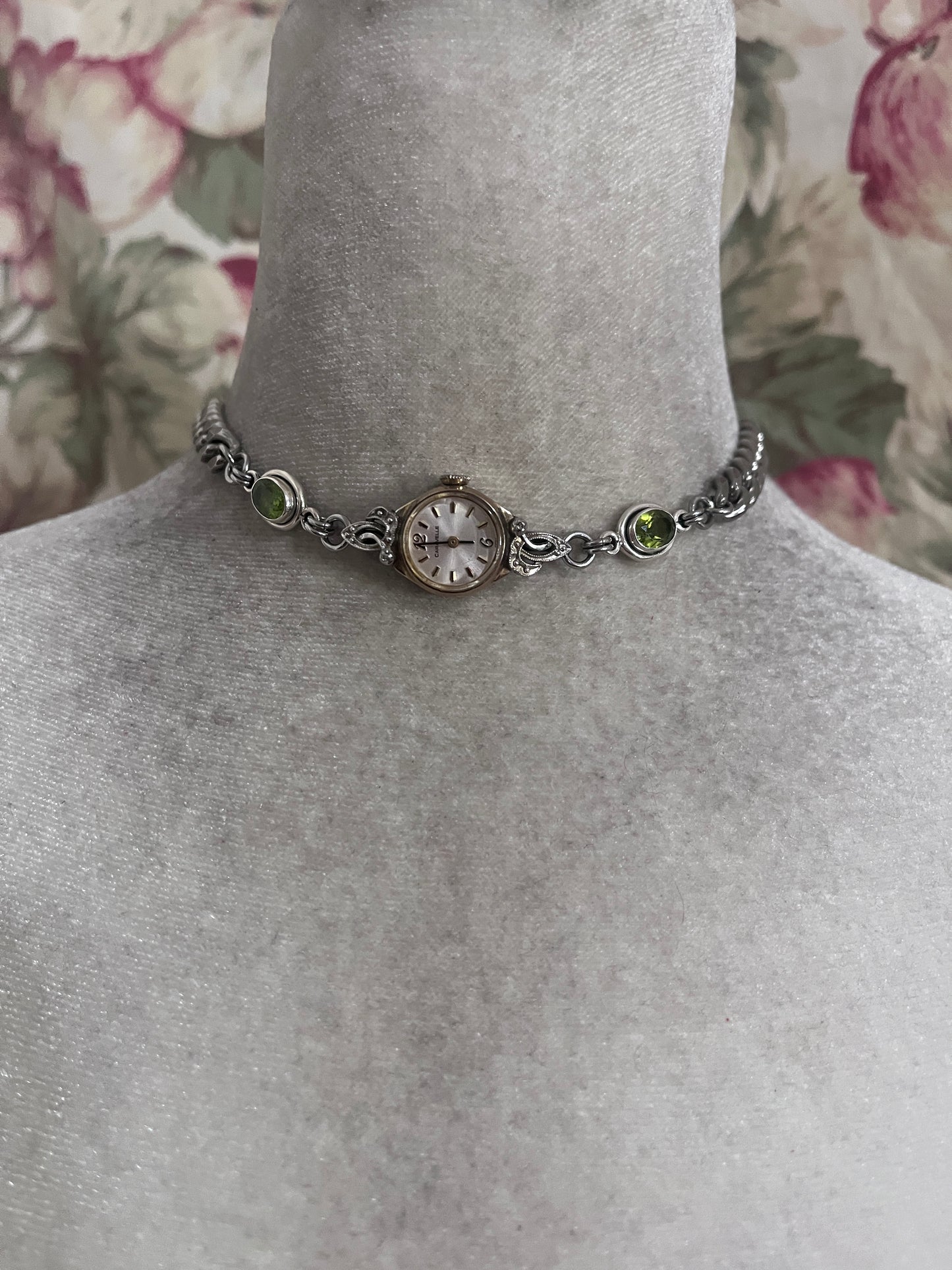 Vintage watch face choker, peridot