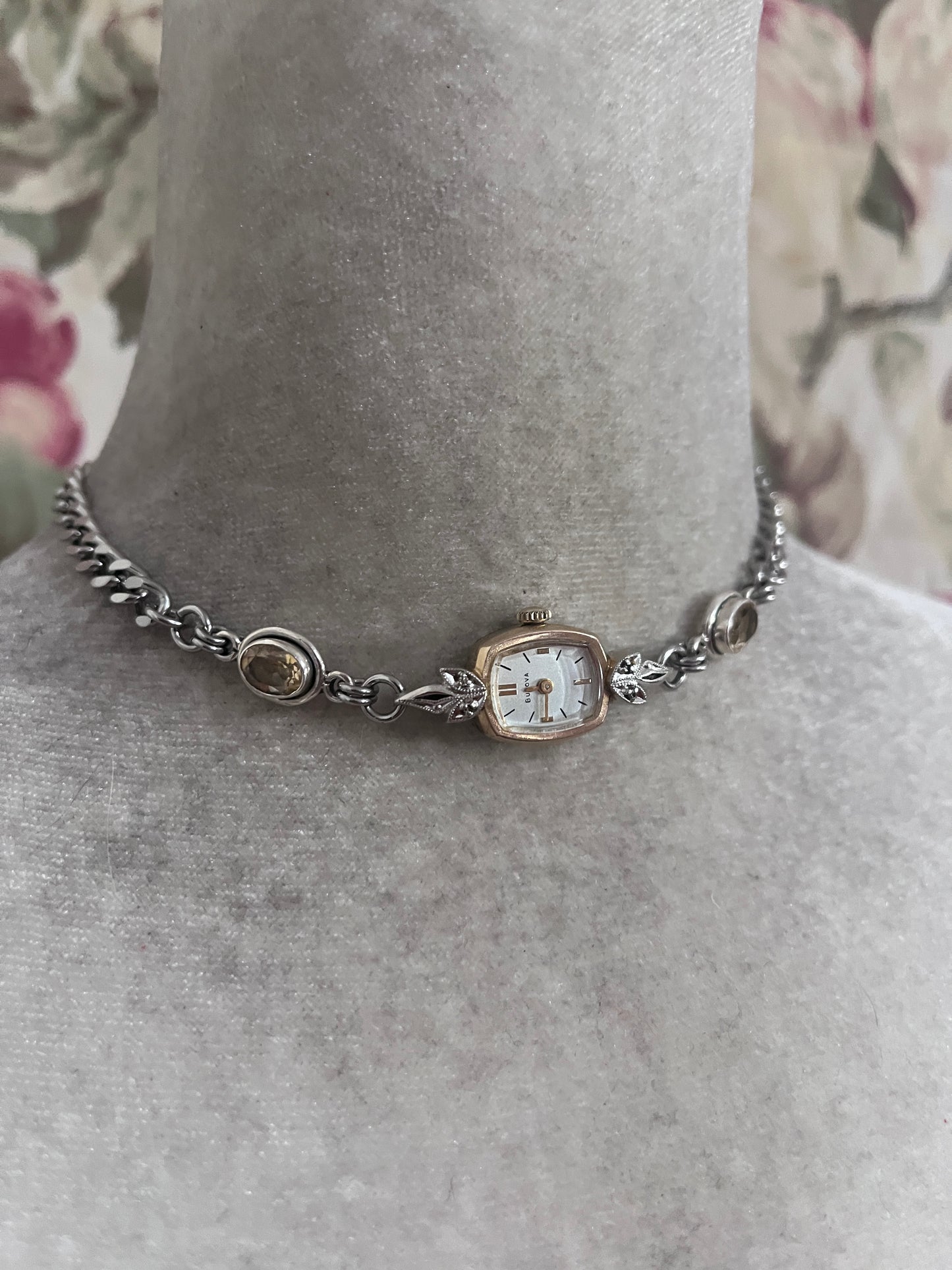 Vintage watch face choker, citrine