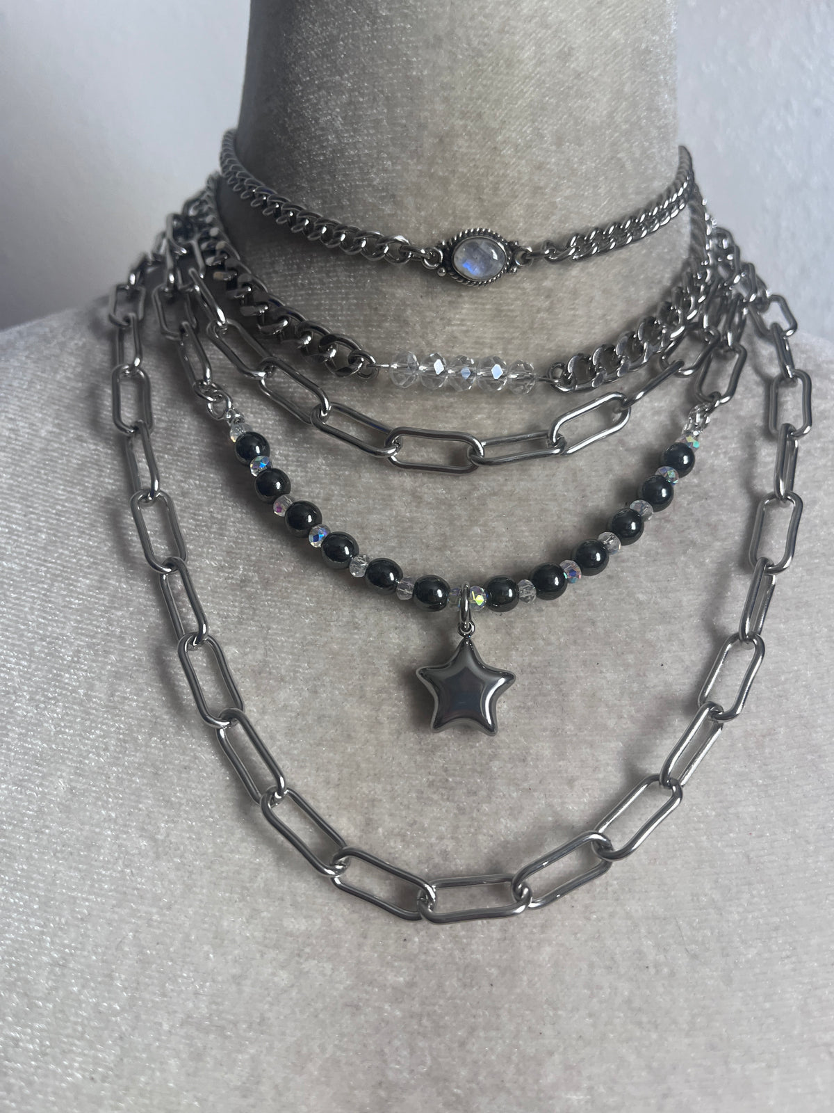 Moon stone silver star stack