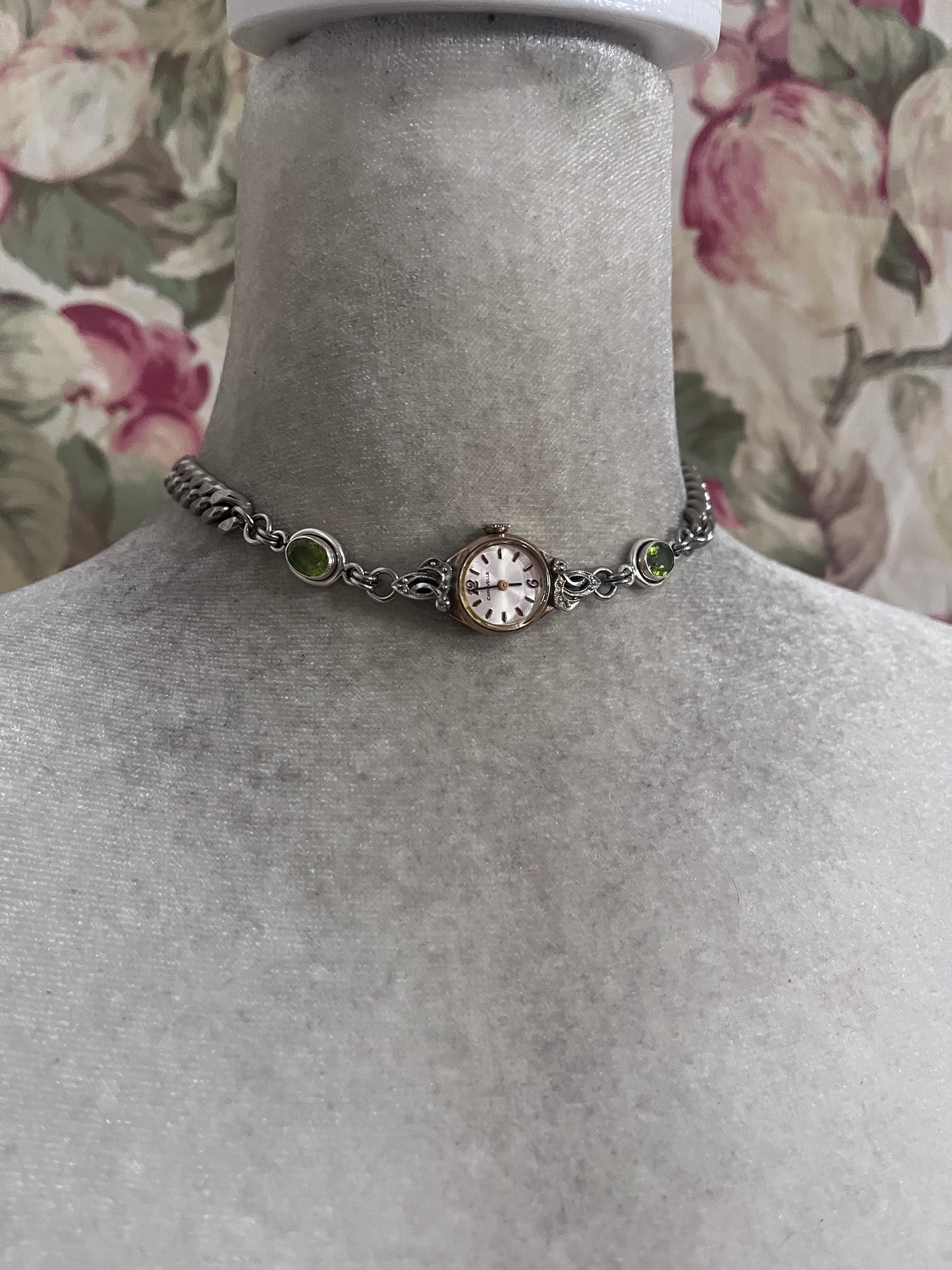 Vintage watch face choker, peridot