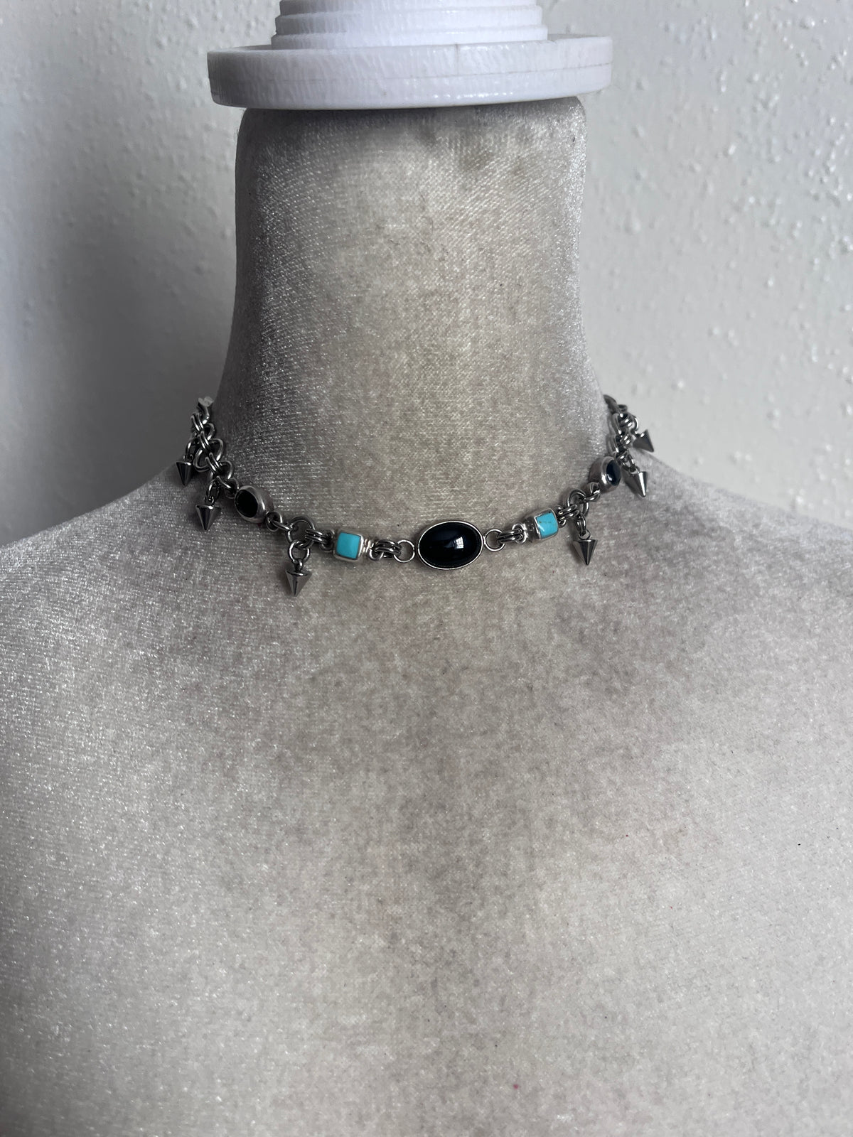 Obsidian and turquoise choker