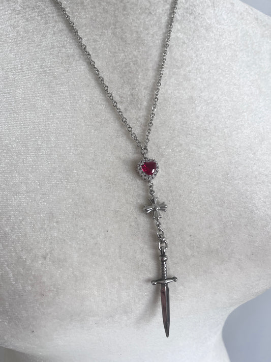 Red Heart Sword Necklace