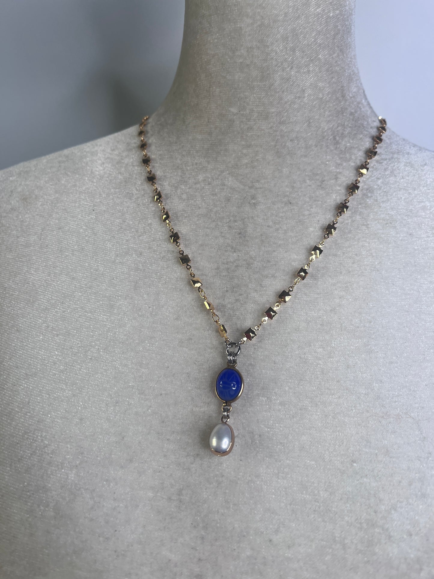 Vintage scarab and pearl necklace