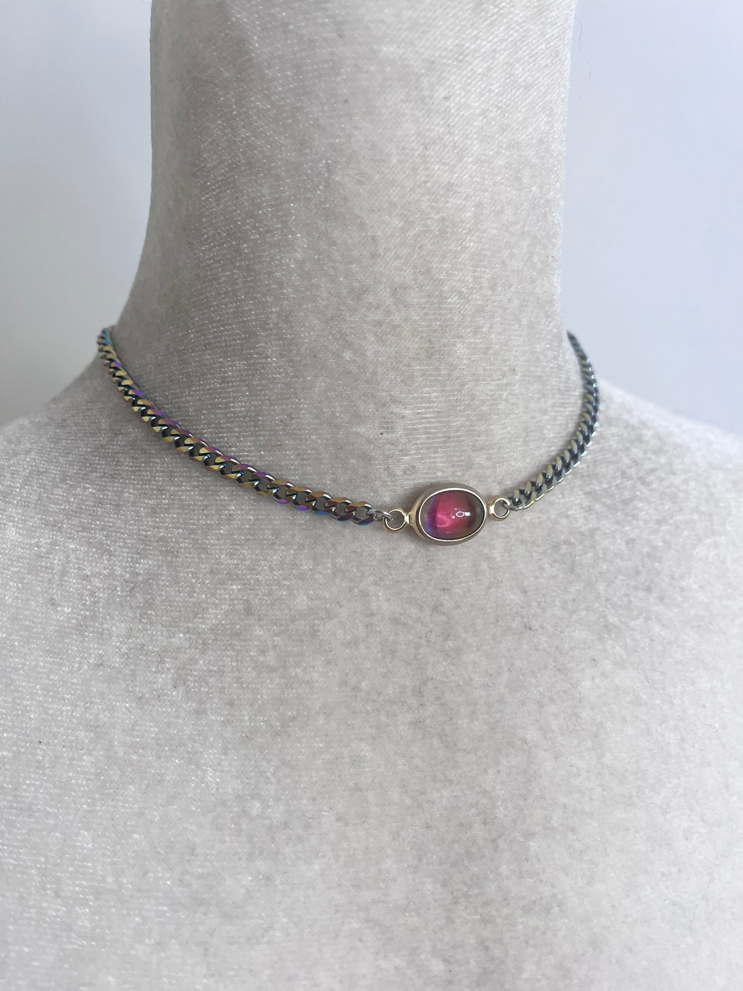 Vintage Rainbow Glass Rainbow chain choker