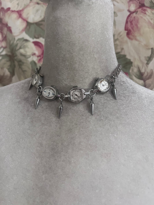 Vintage watch faces, spiked(stainless steel chain/spikes)