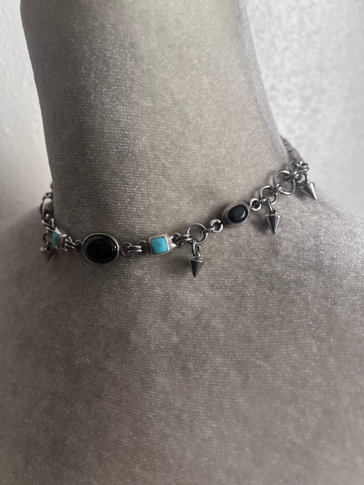Obsidian and turquoise choker