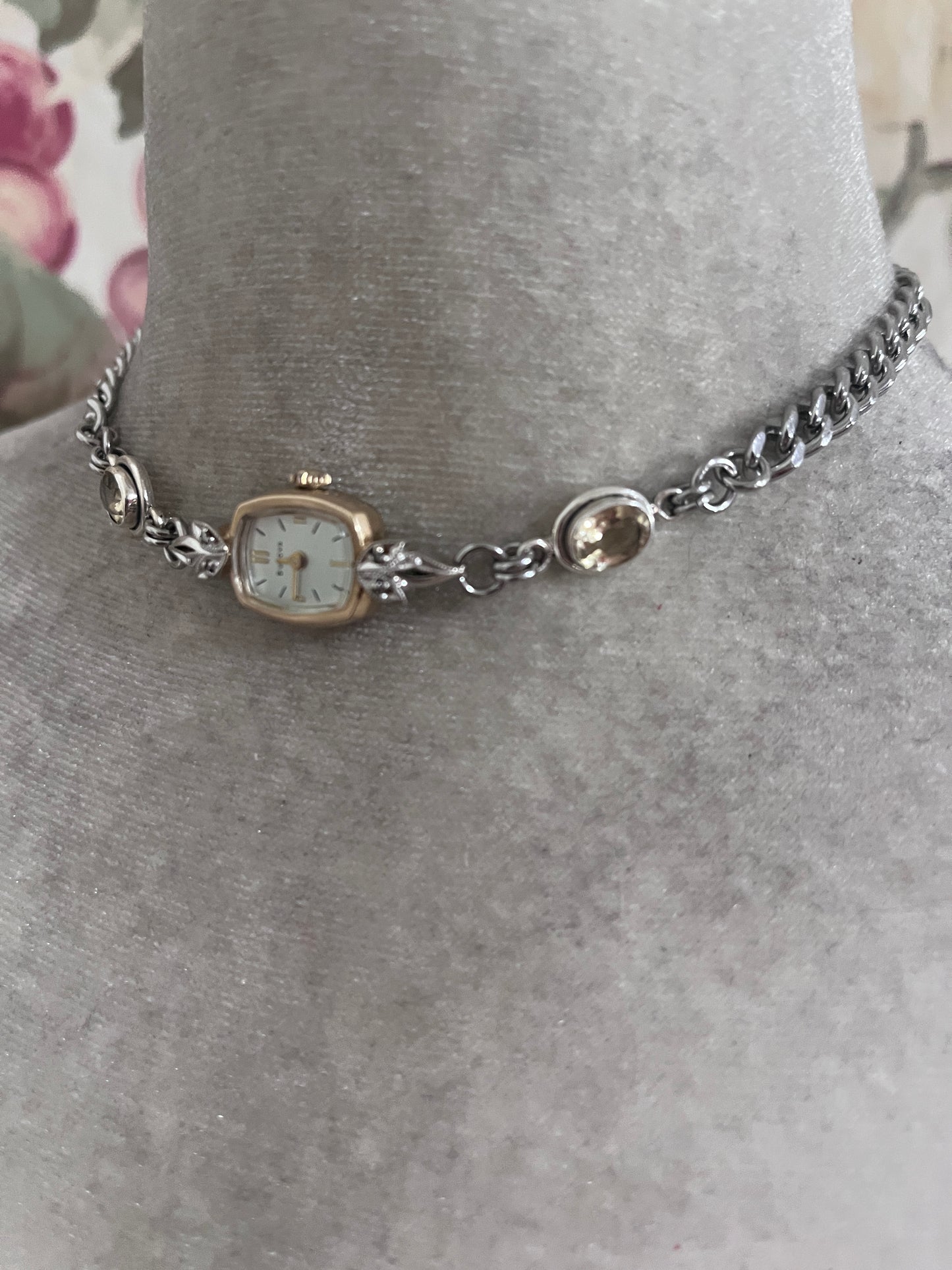 Vintage watch face choker, citrine