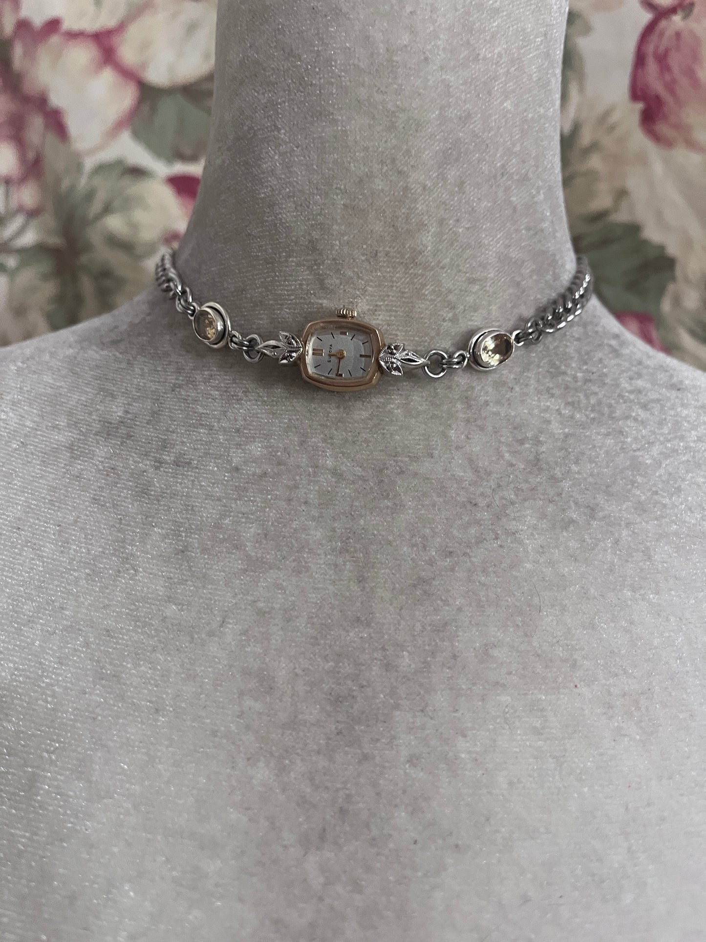 Vintage watch face choker, citrine
